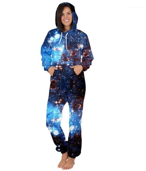 

printed jumpsuits fashion starry sky hooded sweatshirt womens loose zipper rompers designer womens 3d, Black;white
