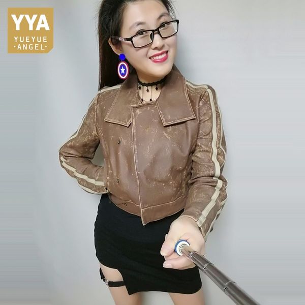 

vintage women short pigskin real leather jacket retro casual moto biker outwear coat slim fit long sleeve genuine leather jacket, Black