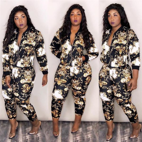 

designer tracksuits slim 2 piece pants zipper long sleeved stand collar fashion womens tracksuits vintage printed womens, White