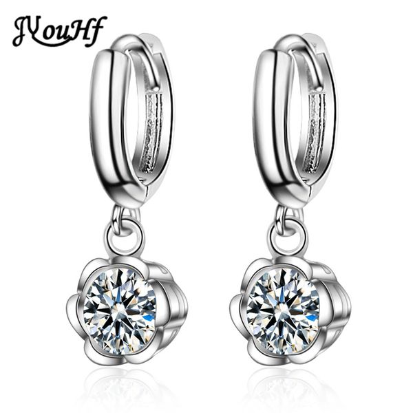 

dangle & chandelier jyouhf summer white gold plated flower drop earrings for women exquisite zircon crystal earring jewelry bijoux femme 202, Silver