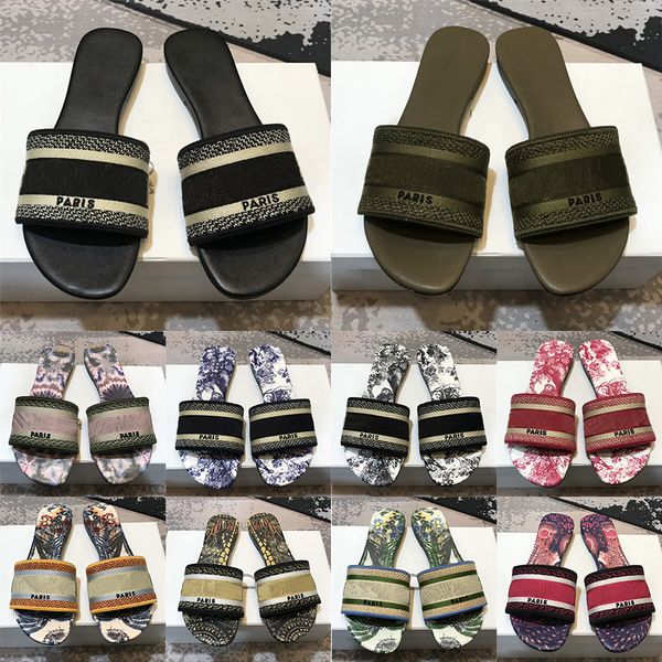 

2020 new embroidered slippers women shoes dway slide cotton embroidery printing embroidery, Black