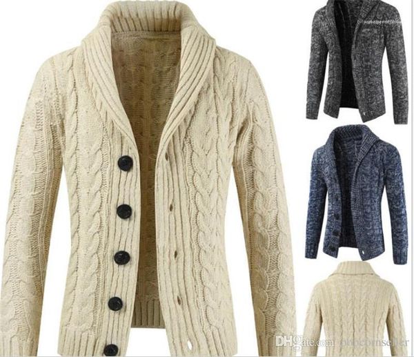 

cardigan button knit outerwear winter warm gentlemen coats mens fashion designer jackets mens long sleeved sweater turtleneck, Black