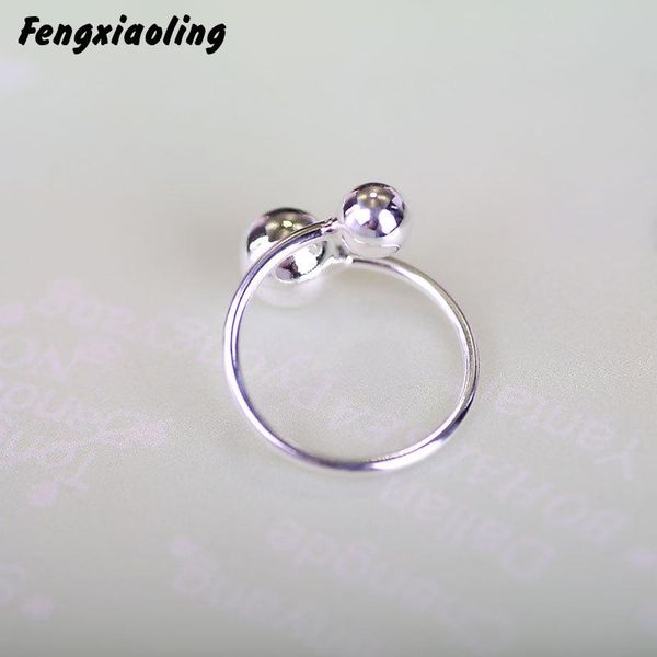 

fengxiaoling 100% 925 sterling silver simple double ball open rings for women fashion party jewelry, Golden;silver