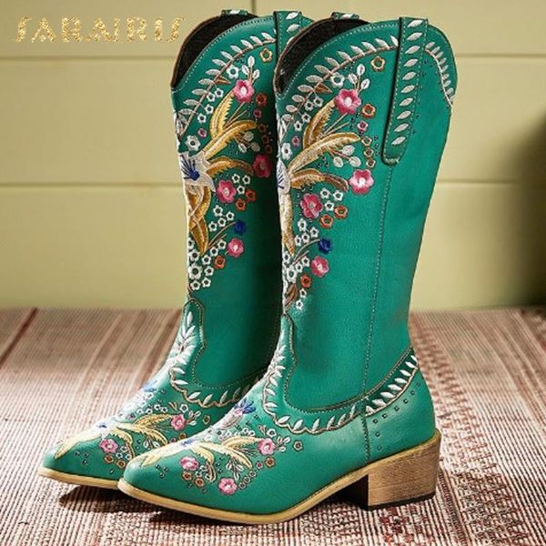 

sarairis 2020 big size 43 winter shoes women embroidery fashion vintage western boots, Black