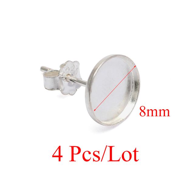 

4pcs 925 sterling silver earring settings flat base base cabochon 8mm blank round stud ear for diy pure silver earring accessory