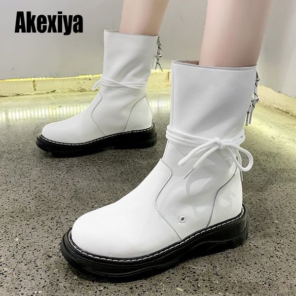 

new fashion black ankle boots lace up zipper boots woman platform pu leather shoes female ladies comfortable 2020 autumn u963