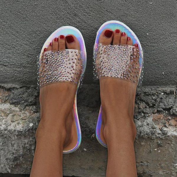 

clear shoes 2020 new summer open toe flat slippers ladies shallow casual beach slide woman shoes zapatillas casa mujer, Black