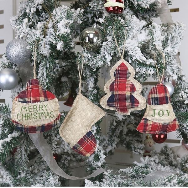 decorazioni natalizie calde ornamenti natalizi lino piccole calze natalizie calze regalo ornamenti appesi 4 stile 100 pezzi T2I51320