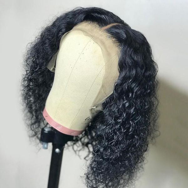 

lace wigs bib 13x4 kinky curly bob wig 150% front human hair with baby brazilian remy short for women, Black;brown