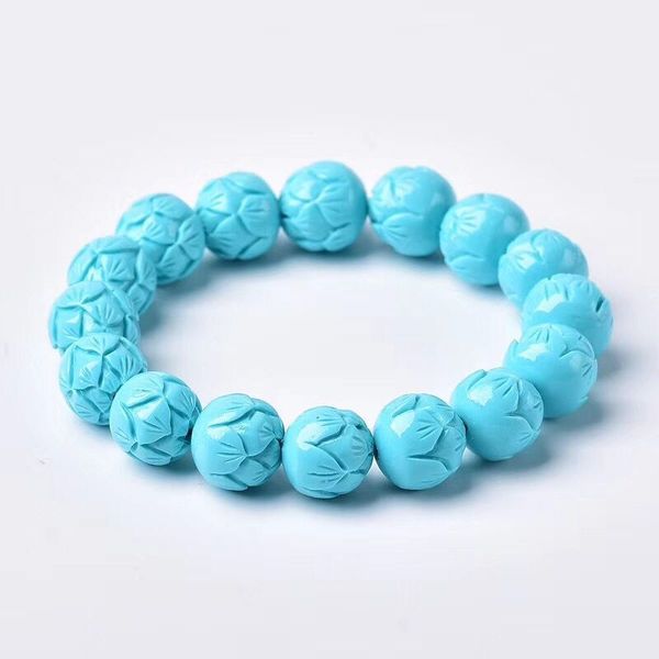 

link, chain drop joursneige blue phosphate rock bracelets carved lotus or fret beads 10mm for women men bracelet jewelry, Black