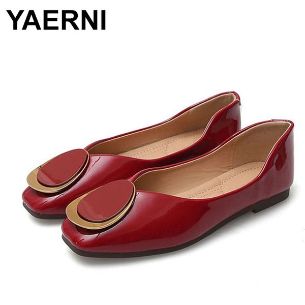 

yaernisize 33-43 girls cute square toes flats shoes female patent leather slip-on shoes woman flat heels women career shoe, Black