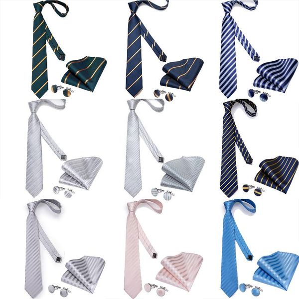 

dibangu men business formal wedding tie white navy blue striped silk jacquard woven necktie pocket square set gravata corbatas, Black;gray