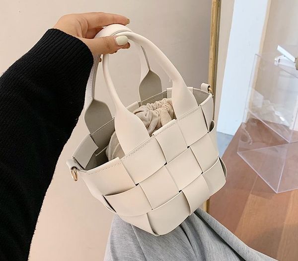 

small weave flap bags for women 2020 fashion pu leathe shoulder crossbody bag female summer handbags lady bucket002