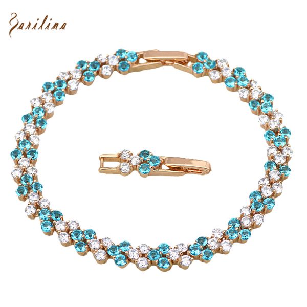 

colorful charm yellow gold bracelets & bangles skyblue white cubic zirconia 18.5cm 7.28 inch b168, Red;blue
