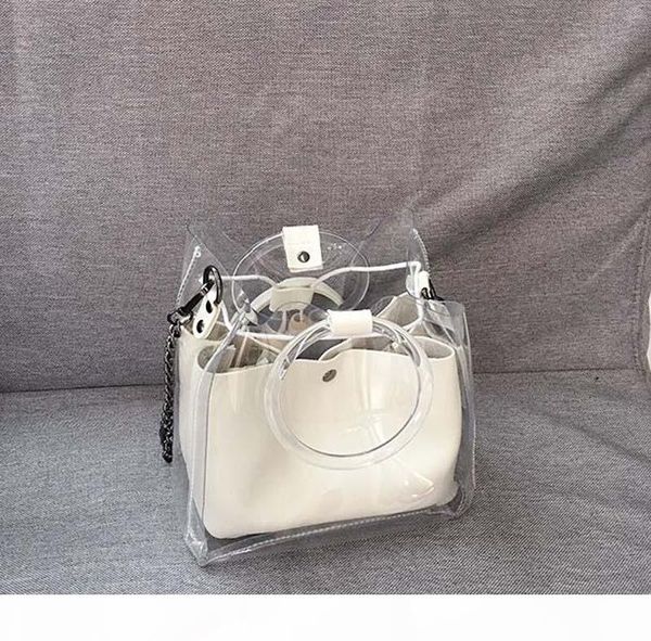 

2018 women transparent pvc composite drawstring bag 4colors shoulder chain handbag