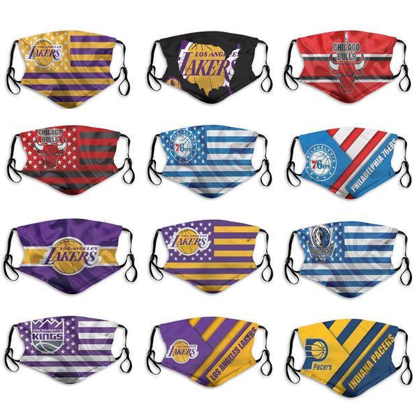 

2020 New Luxury Designers 5 Layer Dust Face Masks Men Basketball Team Lakers Kings Bulls Mavericks Pacers 76ers Fashion Reusable Mask