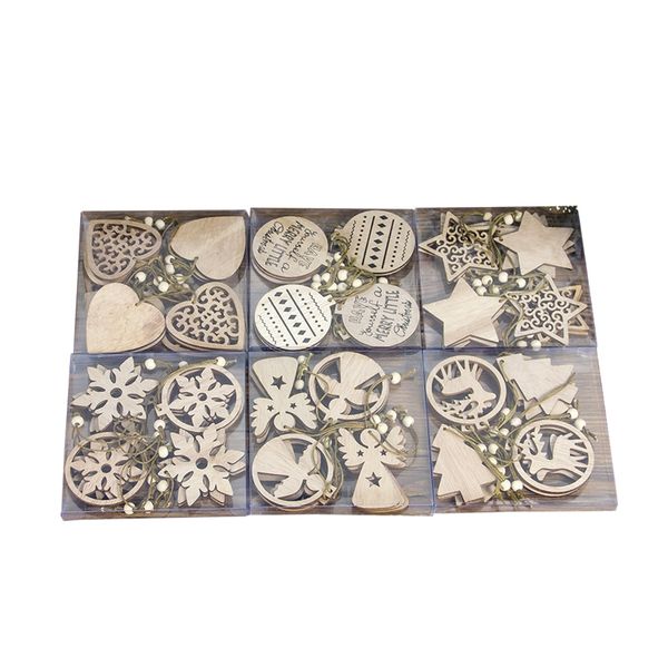 

1 set happy new year деревянные ангел снежинка рождество подвески крафт украшения рождественской елки для домашнего украшения