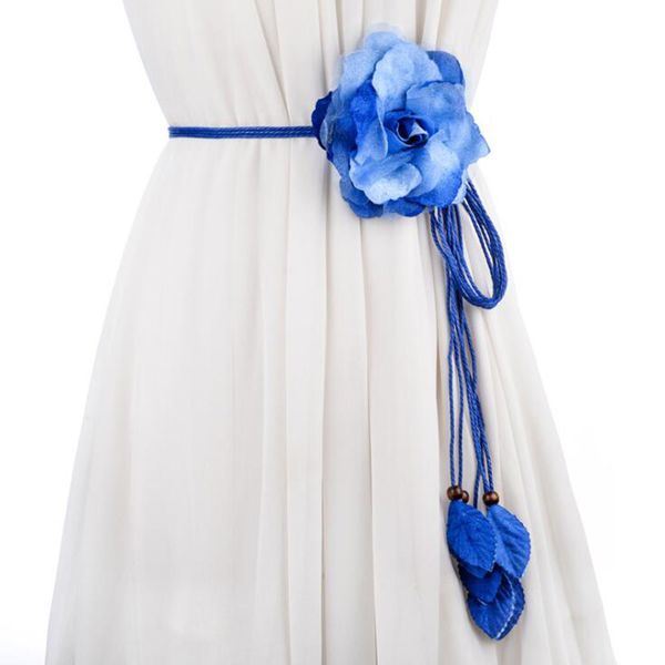 

2020 ladies casual wild chiffon big flower thin belt sweet knotted waist chain long tassel decorative skirt, Black;brown