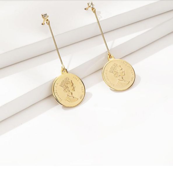 

2020 new queen coin earrings european and american style long tassel personality generous fashion female accessories 037, Golden;silver