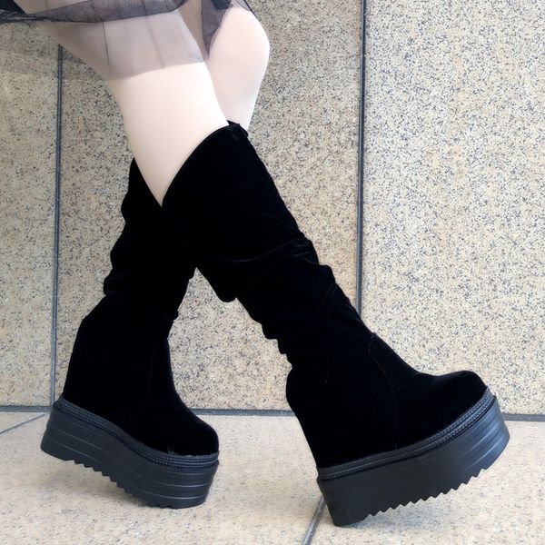 

14cm heel high boots thick bottom platform wedges boots women black
