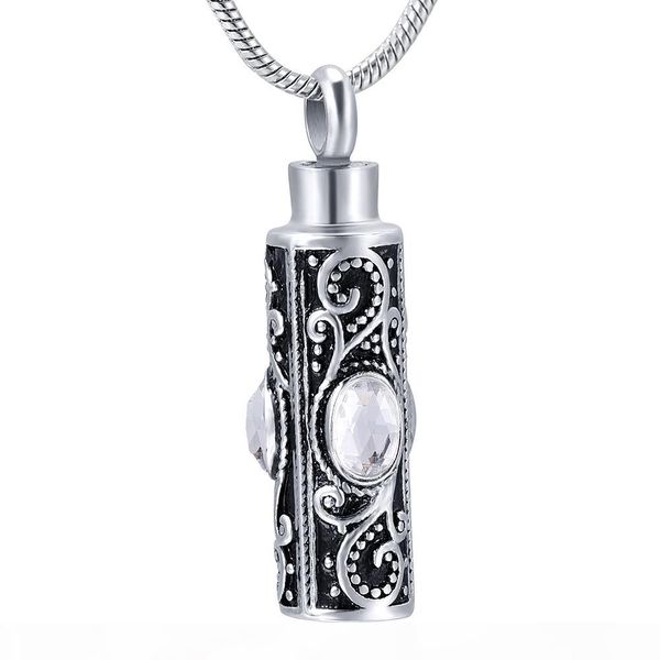 

stone inlay classic bar shape women cremation necklace 316l stainless steel material keepsake jewelry funeral casket for ashes holder, Silver