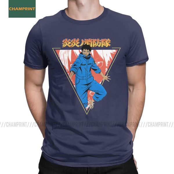 

men t-shirts fire force cotton tee shirt short sleeve shinra anime enen no shouboutai firefighter manga t shirt crewneck