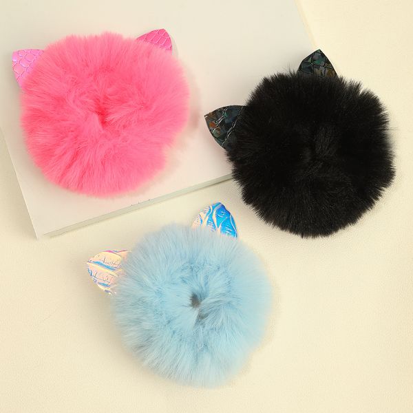 

fluffy ear hair loop hair accessories velvet hair scrunchie elastic bands solid color women girls headwear ponytail holder