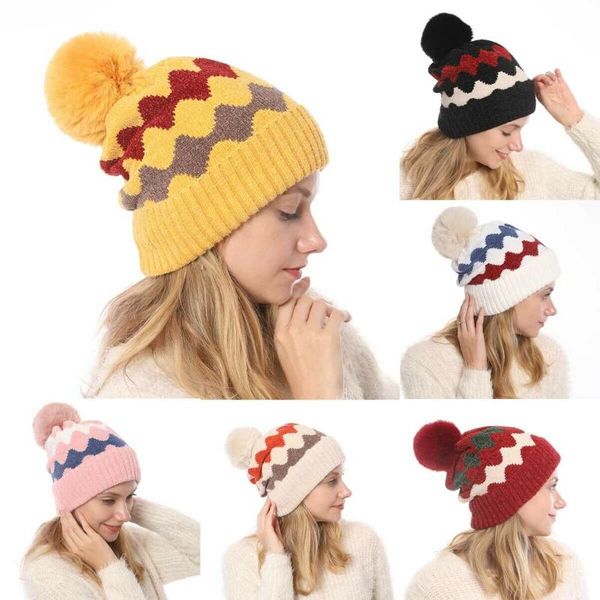 

women girls hat keep warm winter caps foe women hairball knitted hats wool hemming fur ball hat 8 colors multi ski caps, Blue;gray