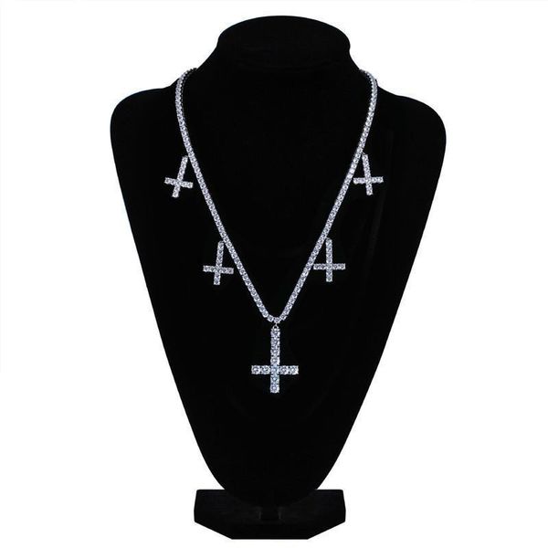 

hip hop jesus cross pendants necklaces luxury 18k gold plated chains cross necklace ice out bling cubic zirconia men necklaces lover gift, Silver