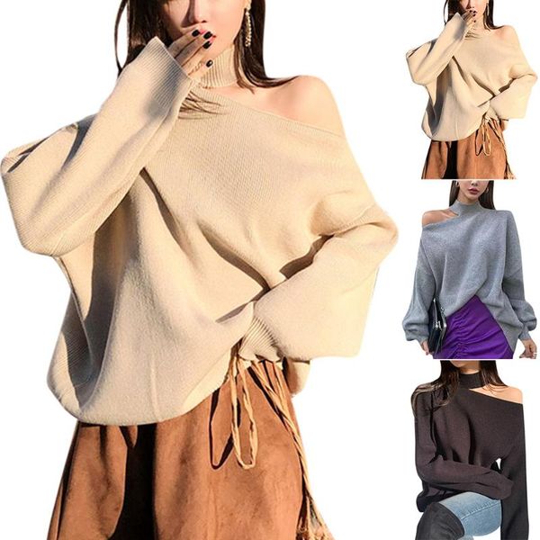 

vicabo 2020 fashion turtleneck sweaters women shoulder color block knitted jumpers long sleeve pullovers, White;black