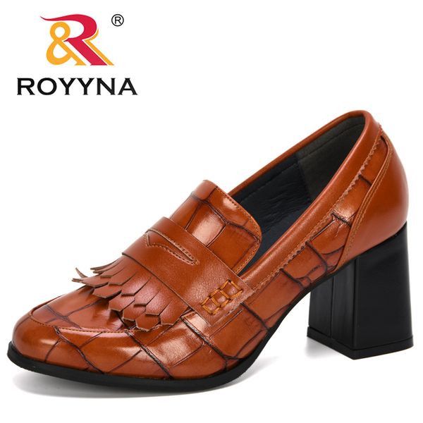 

royyna 2020 new designers elegant tassels pump ladies slip on women chunky heels female shoes woman dress footwear, Black