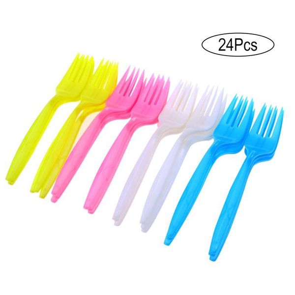 

cutlery fork birthday disposable dessert mixed for color party plastic cake tableware 24pcs xhprm home2001