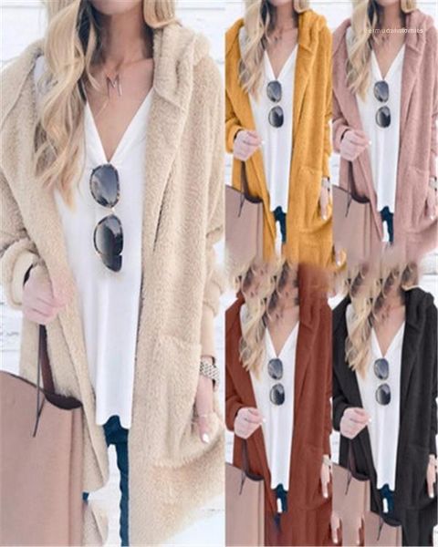 

fashion long sleeve solid color pocket hooded jackets outerwear casual new women clothing designer thick coat, Black;brown