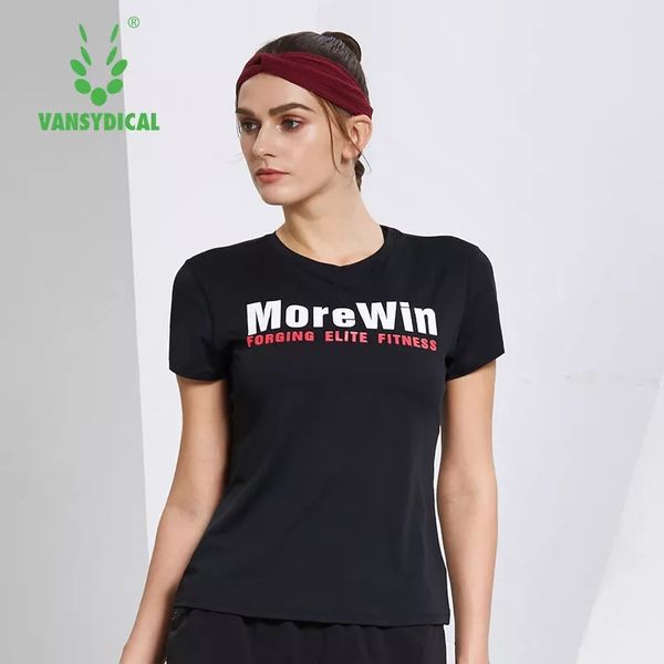 

yoga outfits vansydical sports short sleeve women's gym shirts printed letters elastic fitness workout running t-shirts, White;red