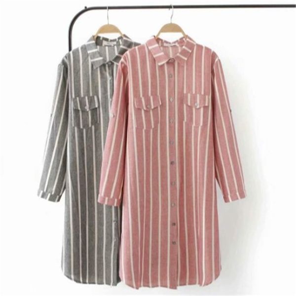 

women's blouses & shirts plus-size women. for spring 2021, loose, slim, medium and long striped, long-sleeved blouse with sleeves, White