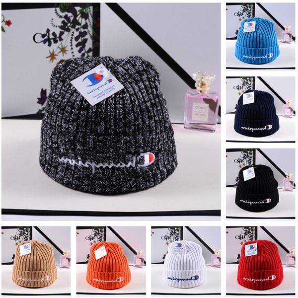 

embroidery champ letter knitted hats winter beanies men women skull caps trendy crochet hat fedora warm ear muff outdoor sport cap hat ins, Yellow