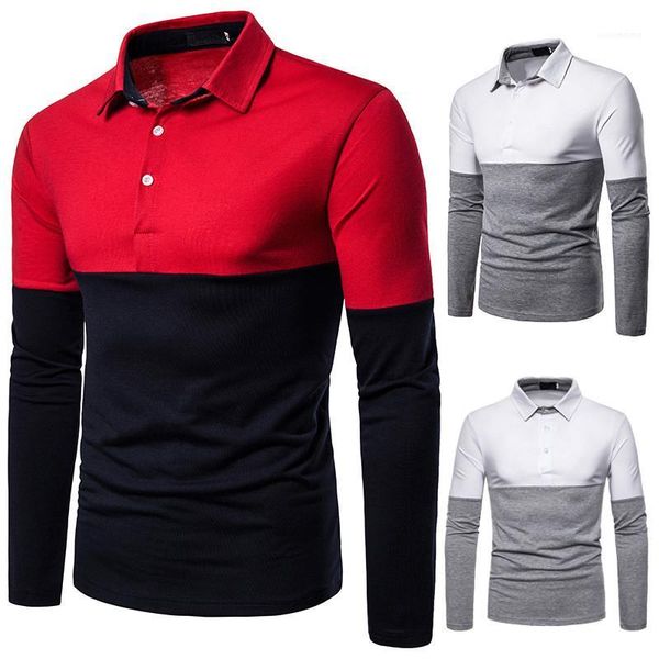 

tees fashion mens lapel neck male clothing mens designer long sleeve polos casual double color panelled, White;black