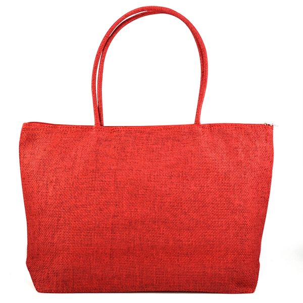 

jhd-ladies straw weaving summer beach tote bag shopping travelling zippered bag-red