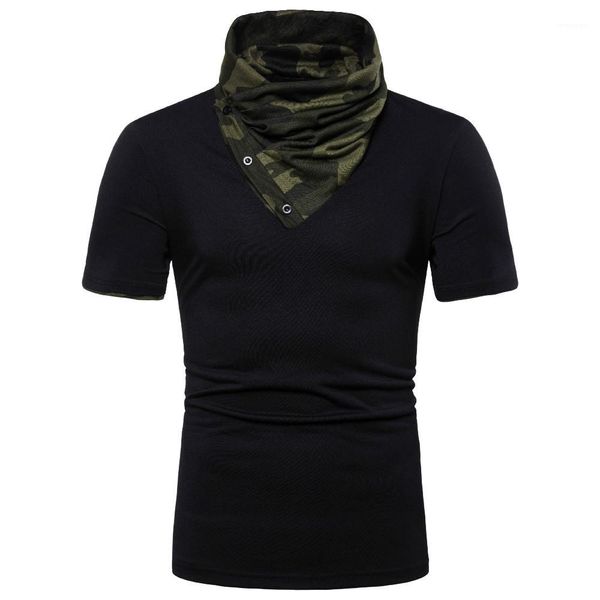 

short sleeve mens designer teenager fashion tees mens camouflage fake two pieces tshirt hooded high collar, White;black