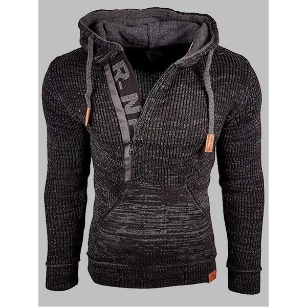 

men's fashion in autumn and winter: european and american mixed color sweater hooded pullover sweater long sleeve sweater coat, Black