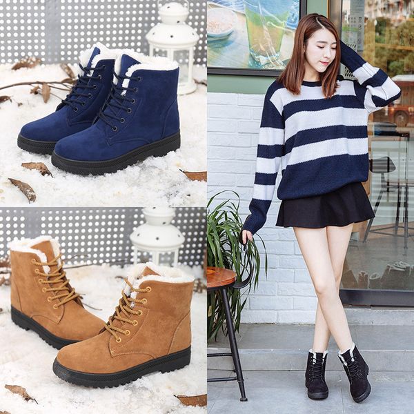 

2020 winter ladies cotton shoes warm and velvet snow boots women fashion plus size casual short boots winter, Black