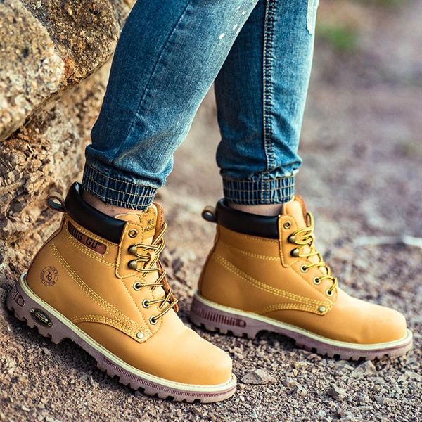 

boots shoes men 2021 genuine pu winter and autumn couple high-anti-smash work high tube safety training, Black