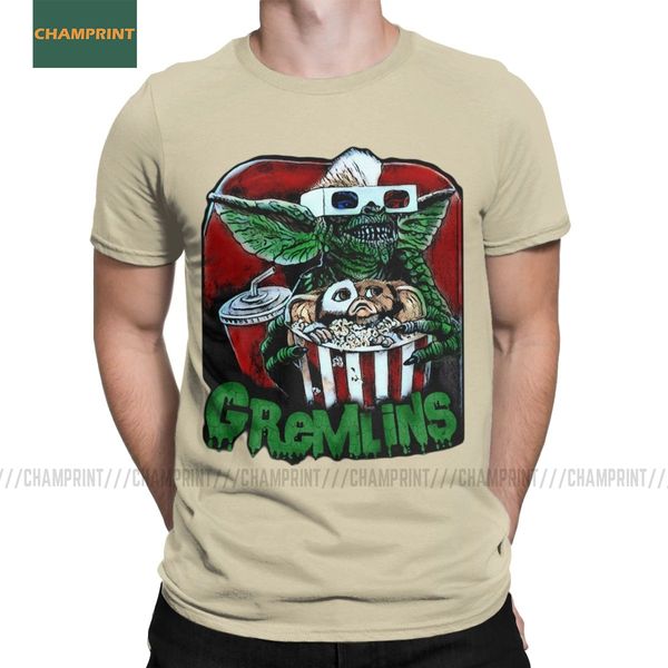 

men's t-shirts gremlins humorous cotton tees short sleeve gizmo 80s movie mogwai monster horror retro sci fi t shirts 4xl 5xl