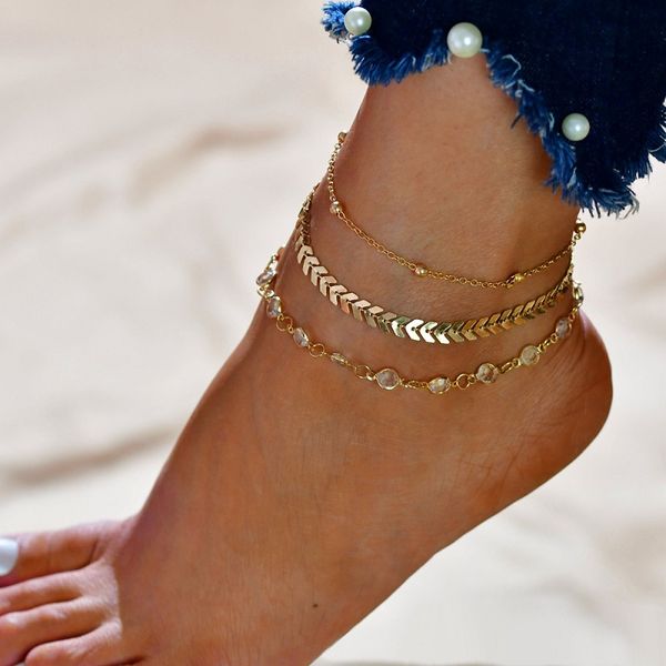 

Bohemian Crystal Sequins Anklet Set Fashion Handmade Ankle Bracelet for Women Foot Chain Summer Beach Barefoot Wedding Party Jewelry