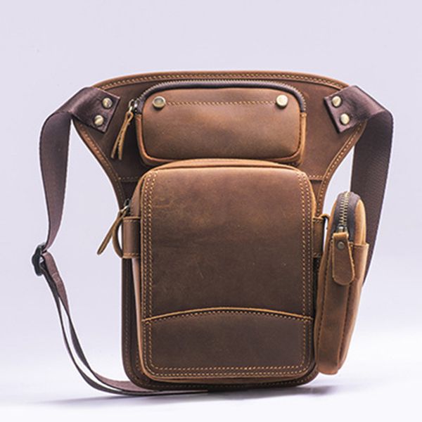 

genuine leather thigh drop leg bag fanny messenger bags men riding multi-function pouch male bum waist pack