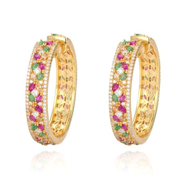 

hoop & huggie tirim luxury multi crystal big earrings for women cubic zircon banquet nigeria party jewelry wedding prom anniversary gift, Golden;silver