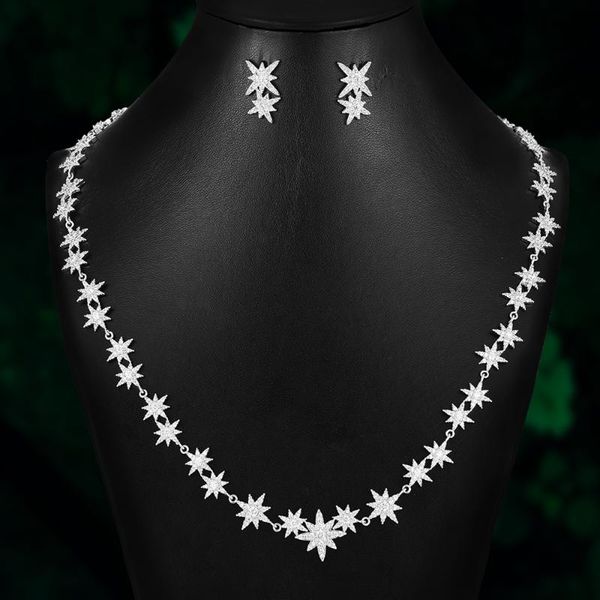 

godki jewelry set luxury fireworks ladies wedding necklace and earring sets cubic zirconia dubai bridal jewelry sets 2020, Silver