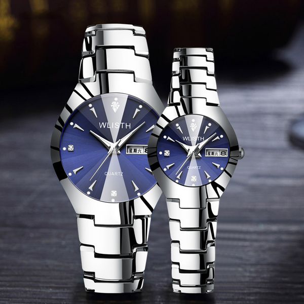 

simple leisure double calendar luminous men's watch fashion set diamond waterproof steel belt ladies lovers watch, Slivery;brown