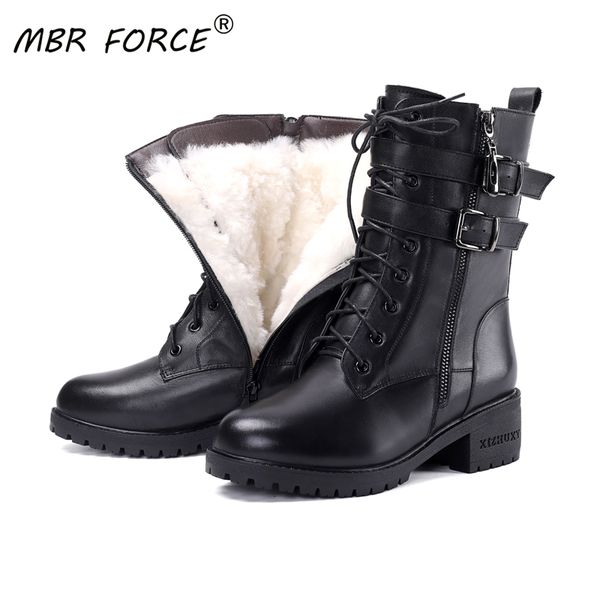 

mbr force 2020 new winter women fashion boots natural full cowhide platform woman boots wool banquet shoes black large size