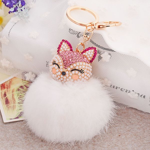 

key chain cute цепи металл кристалл rhinestone брелок fur fur key pompom ключевые цепочки помпон брелоков новый, Silver